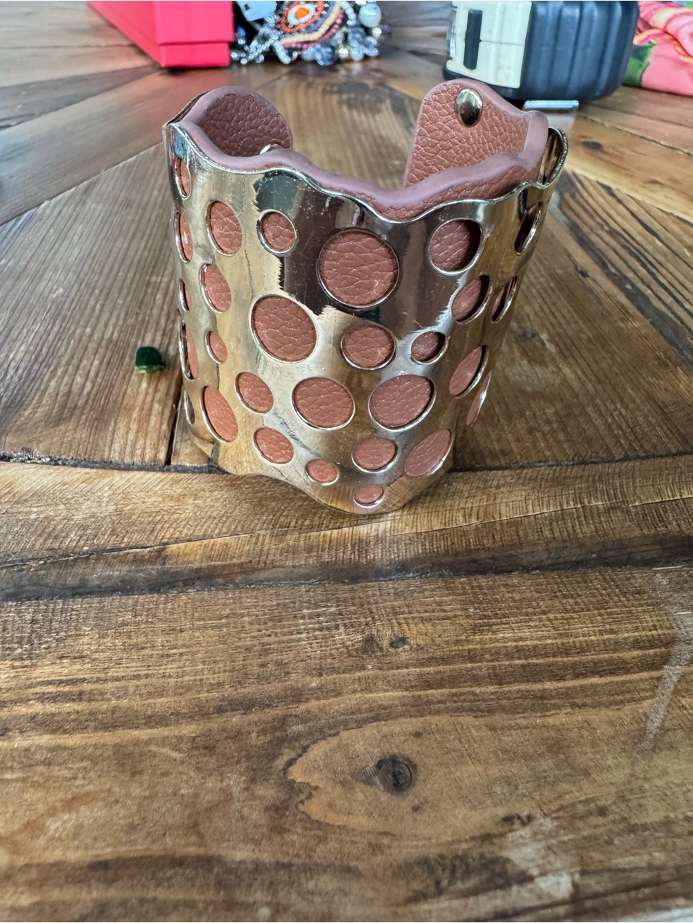 Gold and Tan Studded Cutout Cuff Bracelet